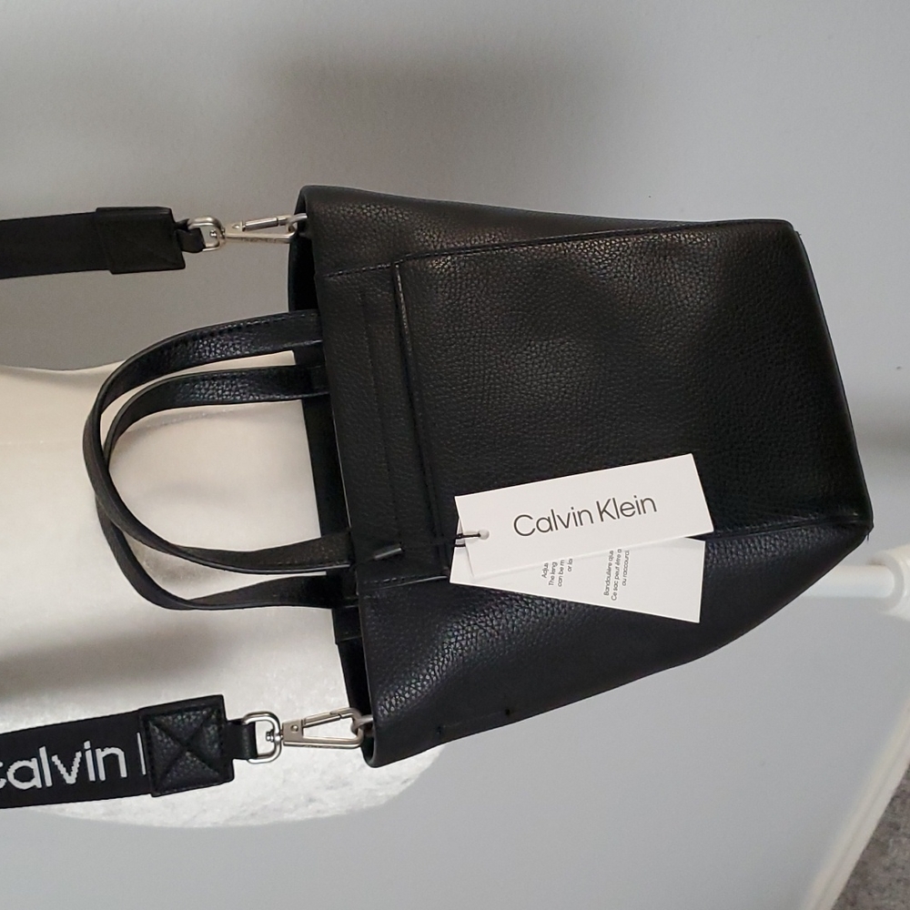 Women's Calvin Klein Pebble Mono Tote Crossbody color black.